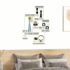 HOMCOM Floating Shelves, Wall Mounted Interlocking Cube Shelves, Display Wall Shelf for Living Room, Bedroom, Hallways, White - 2