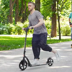 HOMCOM Foldable Kick Scooter with Double Shock Absorption and Big Wheels, Height Adjustable Aluminium Frame Big Wheel Scooter for 14+ Teens Adult - Black - 9