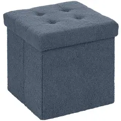 HOMCOM Foldable Sherpa Fleece Storage Ottoman - Blue - 1