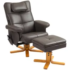 HOMCOM Faux Leather Massage Recliner Chair, with Storage Ottoman - Brown - 1