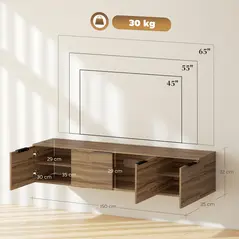 HOMCOM Floating TV Unit, 150 cm Wall Mounted TV Stand Cabinet with Shelves and Doors, Entertainment Media Console for Living Room, Bedroom, Rustic Brown - 3