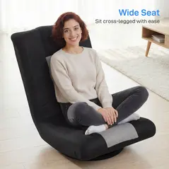 HOMCOM Floor Chair, Folding Floor Sofa with Adjustable Backrest, Wide Seat, Swivel Base, Black - 5