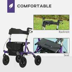 HOMCOM Folding Adjustable Rollator with Dual Brakes & 6 Adjustable Handle Heights for Seniors Purple - 4