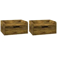 HOMCOM Floating Nightstands Set of 2, Wall Mounted Bedside Table with Drawer for Bedroom, Rustic Brown - 1