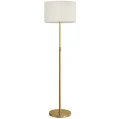 HOMCOM Floor Lamp with Remote, Height Adjustable Standing Lamp with Linen Shade, Dimmable with 3000K-6000K Adjustable Colour Temperatures, Foot Switch for Living Room Bedroom Office, Gold Tone - 1