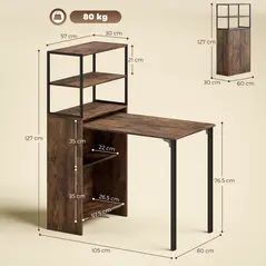 HOMCOM Folding Shelf and Work Table - Brown/Black - 3