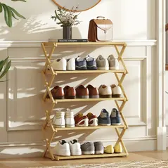 HOMCOM Five-Tier Folding Bamboo Shoe Rack - Natural Finish - 8