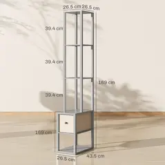 HOMCOM Floor Lamp with Shelves, LED Column Modern Standing Lamp with Fabric Drawer, Adjustable Brightness, Foot Switch for Living Room, Bedroom, Office, Grey - 3