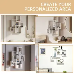 HOMCOM Floating Shelves, Wall Mounted Interlocking Cube Shelves, Display Wall Shelf for Living Room, Bedroom, Hallways, White - 7