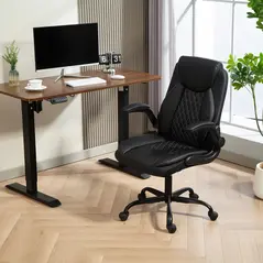 HOMCOM Faux Leather Office Chair. with Flip-Up Armrests - Black - 2