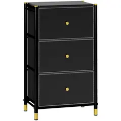 HOMCOM Faux Leather Front Chest of Three Drawers - Black - 1