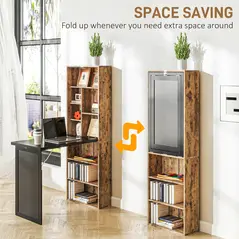 HOMCOM Folding Desk with Blackboard Multi-function Computer Office Workstation Side Shelf for Home Office, Rustic Brown - 4