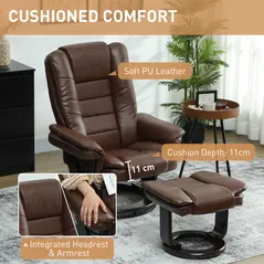 HOMCOM Faux Leather 135° Reclining Chair and Footstool - Brown - 6