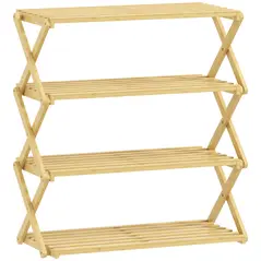 HOMCOM Four-Tier Folding Bamboo Shoe Rack - Natural Finish - 1