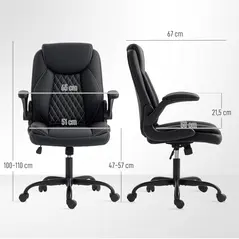 HOMCOM Faux Leather Office Chair. with Flip-Up Armrests - Black - 3