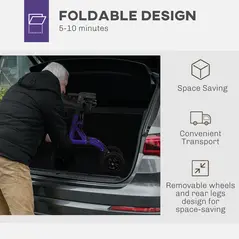 HOMCOM Folding Adjustable Rollator with Dual Brakes & 6 Adjustable Handle Heights for Seniors Purple - 7