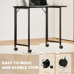 HOMCOM Folding Small Desk on Wheels - Black Wood Effect - 5