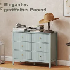 HOMCOM Fluted Dresser, 6 Drawer Chest of Drawers for Bedroom, Living Room, Hallway, Closet, Green - 7