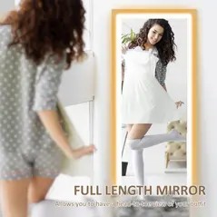 HOMCOM Full Length Mirror, with Adjustable Outer Light, Oak - 4