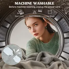 HOMCOM Heated Blanket 180 x 130cm, Electric Throw Blanket with 10 Heat Levels and 10H Timer, Machine Washable Flannel and Cotton Velvet with Overheat Protection, Grey - 6