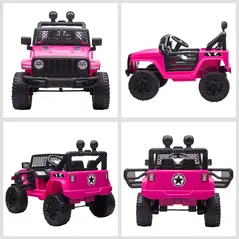 HOMCOM Kids Electric Ride On Car 12V Off Road Toy with Parental Remote Control 2 Motors Horn Lights Suspension Wheels for 3-6 Years Old Pink - 8