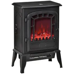 HOMCOM Free standing Electric Fireplace Stove, Fireplace Heater with Realistic Flame Effect, Overheat Safety Protection, 1000W/2000W, Black - 1