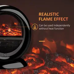 HOMCOM Freestanding Electric Fireplace Indoor Space Table Top Heater with Realistic Flame Effect, Rotatable Head, Overheating Protection, 1500W, Black - 4