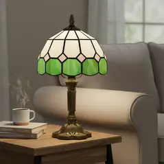HOMCOM Handmade Art Deco Glass Table Lamp - White/Green - 9