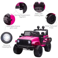 HOMCOM Kids Electric Ride On Car 12V Off Road Toy with Parental Remote Control 2 Motors Horn Lights Suspension Wheels for 3-6 Years Old Pink - 7