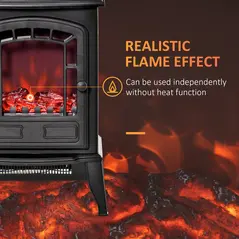 HOMCOM Free standing Electric Fireplace Stove, Fireplace Heater with Realistic Flame Effect, Overheat Safety Protection, 1000W/2000W, Black - 4