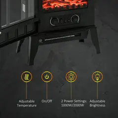HOMCOM Freestanding Electric Fireplace, Electric Stove Heater with LED Flame Effect, Overheating Safety System, 1000W/2000W Black - 5
