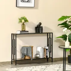 HOMCOM Industrial Console Table with Storage Shelf, Narrow Hallway Dressing Desk with Metal Frame for Living Room, Bedroom, Rustic Brown - 2