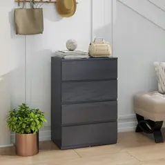 HOMCOM High Gloss Chest of Drawers, 4-Drawer Storage Cabinets, Modern Dresser for Bedroom, Grey - 8