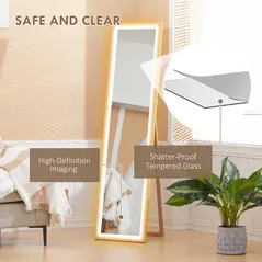 HOMCOM Full Length Mirror, with Adjustable Outer Light, Oak - 8