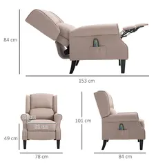 HOMCOM Heated Massage Reclining Armchair Thick Sponge Padded Linen Upholstery Metal Wood Frame Home Luxury Relaxation Beige - 3