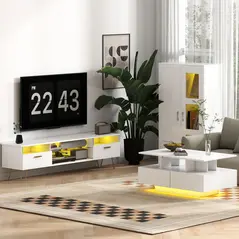 HOMCOM High Gloss Sideboard, Display Cabinet with 16-Colour RGB LED Lights and Remote Control, Modern Storage Cupboard with Glass Doors and Shelves for Living Room, Dining Room, Kitchen, White - 9