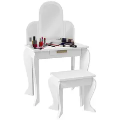 HOMCOM Kids Dressing Table Set, with Mirror and Drawer - White - 1