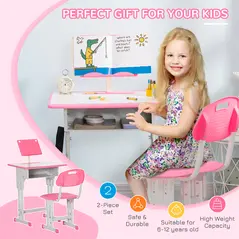 HOMCOM Kids Adjustable Desk and Chair Set, Book Stand, Pen Slot - Pink - 4