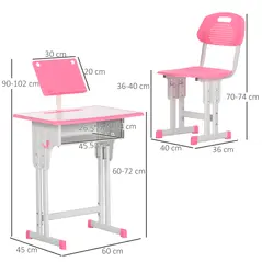 HOMCOM Kids Adjustable Desk and Chair Set, Book Stand, Pen Slot - Pink - 3