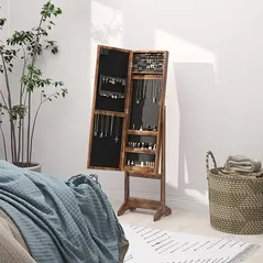 HOMCOM Freestanding Mirrored Jewellery Storage Cabinet - Wood-Effect - 9