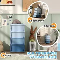 HOMCOM Four-Tier Kids Storage Boxes, with Four Drawers - Blue - 6