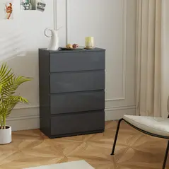HOMCOM High Gloss Chest of Drawers, 4-Drawer Storage Cabinets, Modern Dresser for Bedroom, Grey - 9