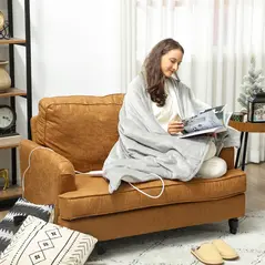 HOMCOM Heated Blanket 180 x 130cm, Electric Throw Blanket with 10 Heat Levels and 10H Timer, Machine Washable Flannel and Cotton Velvet with Overheat Protection, Grey - 2