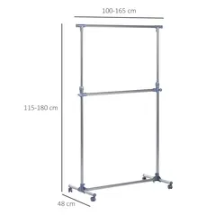 HOMCOM Heavy Duty Clothes Hanger Garment Rail Hanging Display Stand Rack w/ Wheels Adjustable - 3