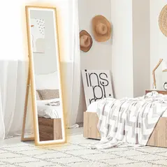 HOMCOM Full Length Mirror, with Adjustable Outer Light, Oak - 2