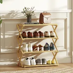 HOMCOM Four-Tier Folding Bamboo Shoe Rack - Natural Finish - 8