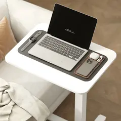 HOMCOM Height Adjustable Standing Desk, Pneumatic Sit Stand Desk for Laptop, Mobile Overbed Table with Wheels for Home Office, White - 9