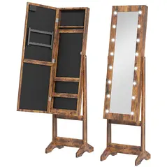 HOMCOM Freestanding Mirrored Jewellery Storage Cabinet - Wood-Effect - 1