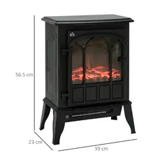 HOMCOM Freestanding Electric Fireplace, Electric Stove Heater with LED Flame Effect, Overheating Safety System, 1000W/2000W Black - 3