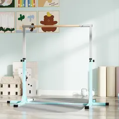 HOMCOM Height Adjustable Gymnastics Horizontal Bar for Kids, Children Junior Kip High Bar Fitness, Light Blue - 9